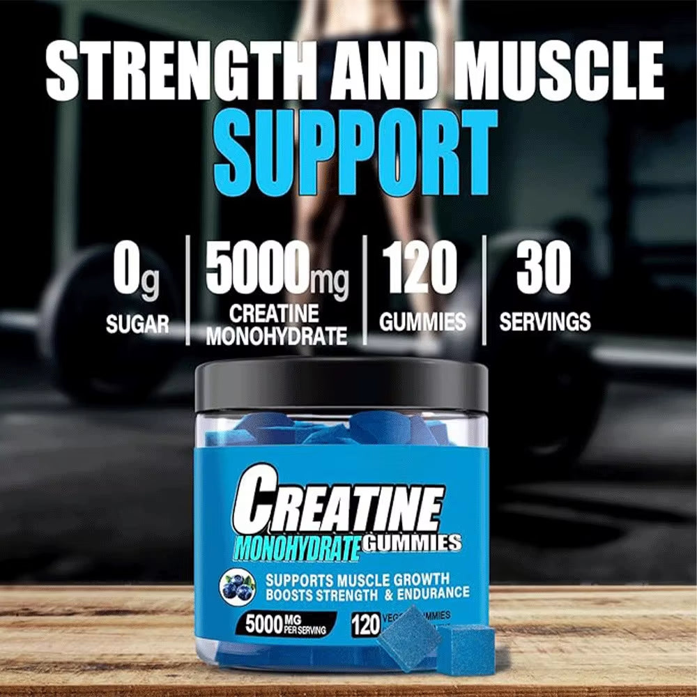 Creatine Monohydrate Gummies for Men & Women, Support Boost Focus, Muscle, Strength, Recovery, Congnitive Health & Memory -Vegan