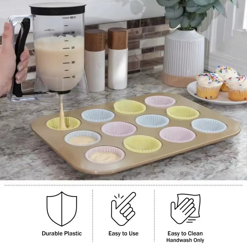 Cupcake Batter Dispenser - Designed for Easy Pouring - Non-Stick and Space-Efficient Ideal for Making Waffles Cakes and Pancakes