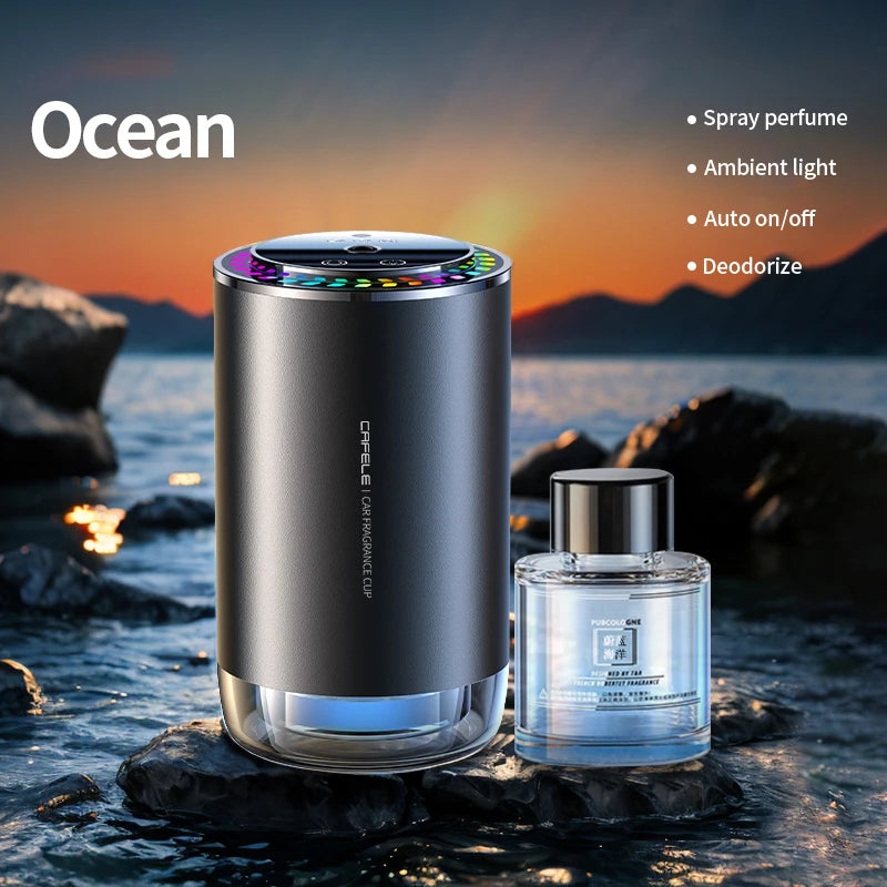 Smart Car Air Freshener Car Fragrance Diffuser Auto On/Off 3 Adjustable Modes RGB Music Syncing Light and Starry Sky Projection