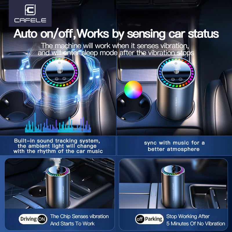 Smart Car Air Freshener Car Fragrance Diffuser Auto On/Off 3 Adjustable Modes RGB Music Syncing Light and Starry Sky Projection