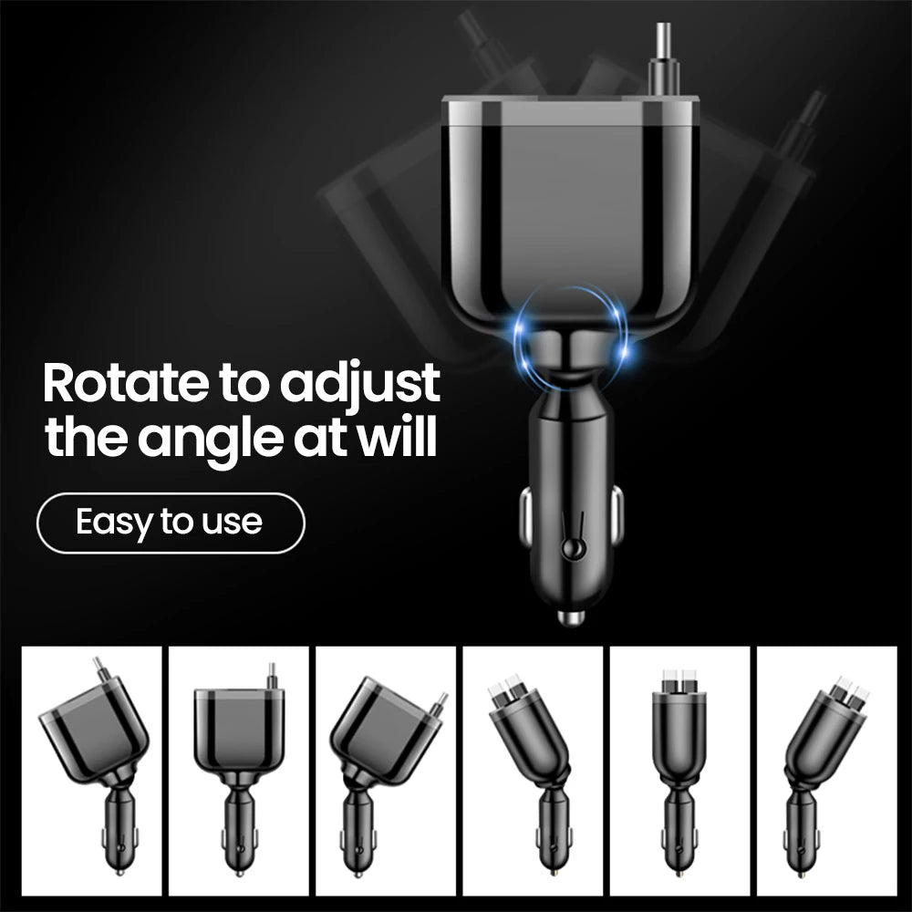 5 in 1 Car Charger Adapter Fast Charging Type C to Lightning Car Charger for Iphone Samsung Xiaomi Retractable Cords
