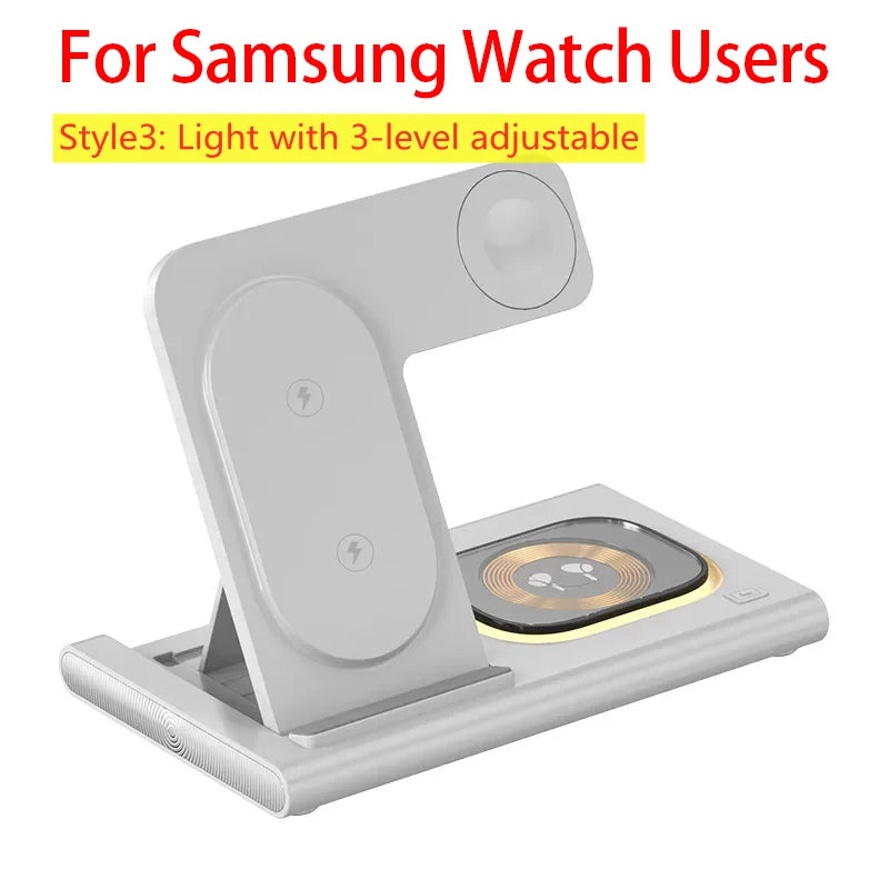 200W 3 in 1 Wireless Charger Stand Pad Foldable Fast Charging Station Dock for Iphone 16 15 14 13 12 11 X 8 Apple Watch Airpods