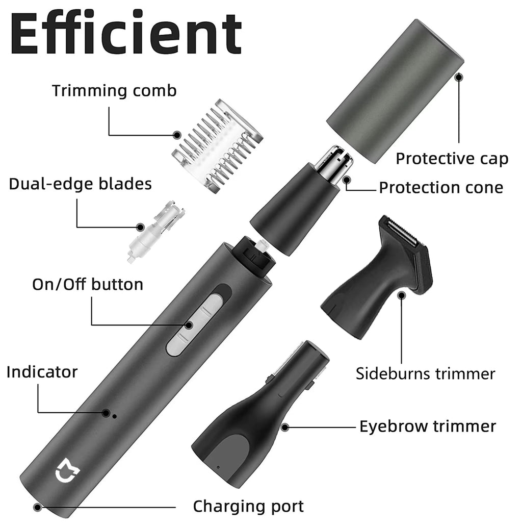 Mijia Electric Nose Ear Hair Trimmer for Men Painless Rechargeable Sideburns Eyebrows Beard 3 in 1 Hair Clipper Shaver
