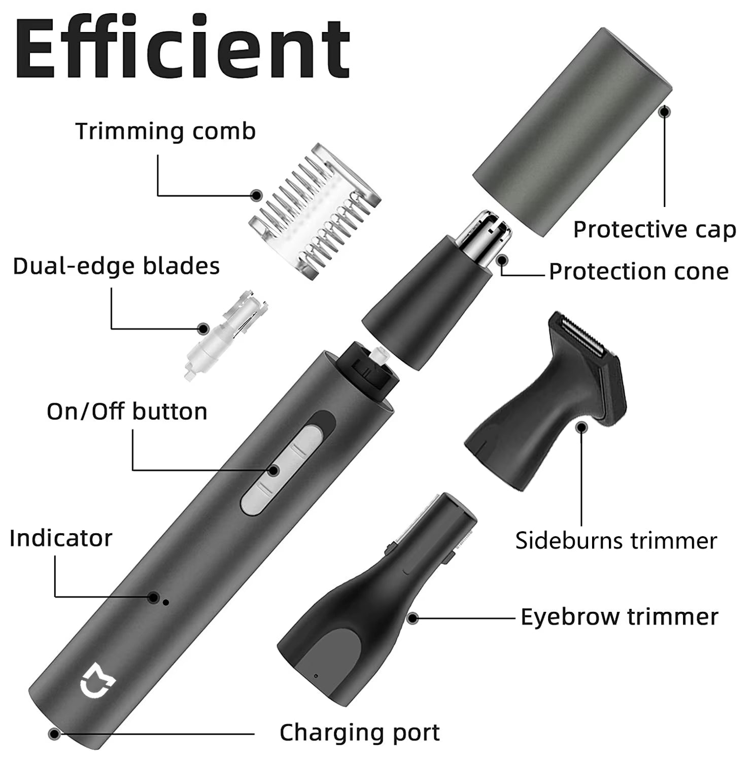 Mijia Electric Nose Ear Hair Trimmer for Men Painless Rechargeable Sideburns Eyebrows Beard 3 in 1 Hair Clipper Shaver