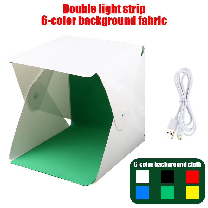 Folding Photo Studio Booth Softbox Small LED Lights Portable Folding Light Box Photo Props Double Light Strip 6 Color Backdrop